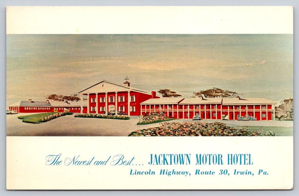 Vintage Postcard Jacktown Motor Hotel Irwin PA Lincoln Highway Route 30 Chrome